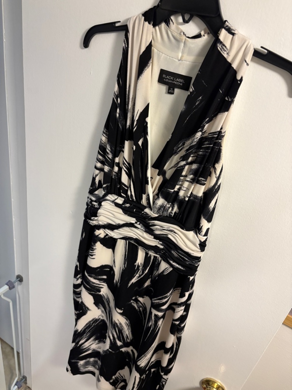 Black Label by Evan Picone Black and White Abstract Wrap Dress